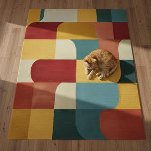 Hand-Tufted Wool Living Room Rug | Retro Abstract Sculptural Modern Area <b>Carpet</b> with Latex Backing Vintage Decor - Product Image 3