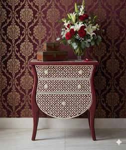 Mesa de Noche con Incrustaciones de Hueso Floral de 3 Cajones al por Mayor, Mesa Auxiliar de la India para Muebles de Sala de Estar, Muebles con Incrustaciones de Hueso - Product Image 1