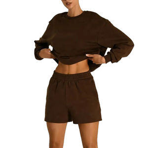 Conjunto Deportivo de Dos Piezas para Mujer, Sudadera de Algodón con Cuello Redondo y Pantalones Cortos de Felpa, Estilo Informal - Product Image 5