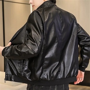 Veste en cuir véritable à logo personnalisé pour hommes, manches longues, coupe ajustée, patchwork, vestes en cuir à la mode au printemps, logo personnalisé de présage - Product Image 4