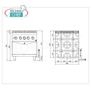 Cuisinière à gaz 4 brûleurs sur four à gaz GN 2/1 - Product Image 1