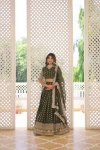 ชุดนักออกแบบที่สวยงาม lehenga choli & dupatta กับงานช้อปปิ้งออนไลน์ผ้าแจ็คการ์ด - Product Image 6
