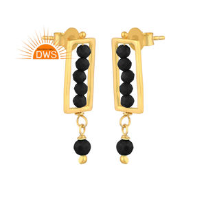Best Selling Sterling Silver 18K Gold Plated Natural Black <b>Onyx</b> Beaded Gemstone Dangle <b>Earring</b> Custom Jewelry Manufacturer - Product Image 1