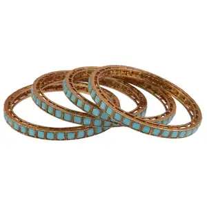 Indisches oxidisiertes vergoldetes Armreif-Set antikes Boho Kundan-Armband Kristall-Armband Braut Hochzeit Schmuck für Damen, Himmelblau