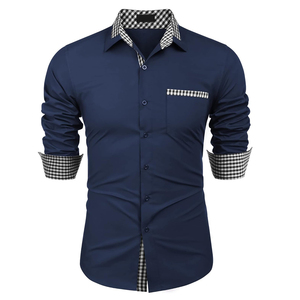 2025 <b>Men</b> Outer Wear Eco Friendly Breathable Soft Touch Material Dress Plaid Collar Button Down Casual Long-Sleeved <b>Shirts</b> - Product Image 1