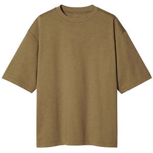 T-shirts col rond pour hommes surdimensionnés personnalisés en gros 100% coton tissu tricoté Streetwear uni épais et blanc à épaules tombantes - Product Image 4