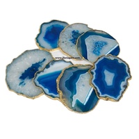 JILANI - Posavasos de Ágata Azul Chapado en Oro, Rebanada Natural, Hermosa Piedra Preciosa, Estilo Romántico, Decoración para el Hogar