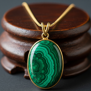 925 Sterling Silver Dainty Chain Daily Wear Bohème Naturel Malachite Ovale Forme Pendentif Lunette Réglage Cristal De Guérison - Product Image 2