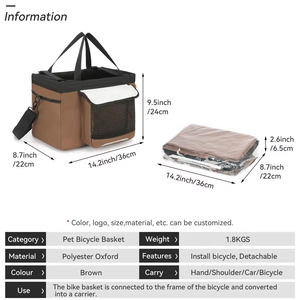 Panier de vélo pour animaux de compagnie facile à installer, imperméable, panier de guidon de vélo pour chien, panier de transport pour chien détachable, sac à dos de grande capacité, durable - Product Image 6