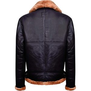 Mens Aviator Brown B3 Faux <b>Shearling</b> Sheepskin Leather <b>Bomber</b> <b>Jacket</b> - Product Image 4