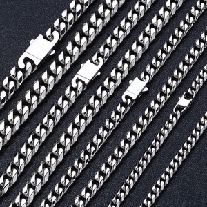 Collier <span class=keywords><strong>Miami</strong></span> Cuban à fermoir à ressort 6mm 8mm 10mm 12mm en acier inoxydable 316L, gravure laser de logo personnalisé, chaîne inaltérable pour homme - Product Image 1