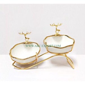 ชามอาหารสแตนเลสขัดเงาพร้อมใบไม้ดีไซน์หรูหราชามอาหารสไตล์ใหม่ทันสมัยดีไซน์หรูหรา - Product Image 6