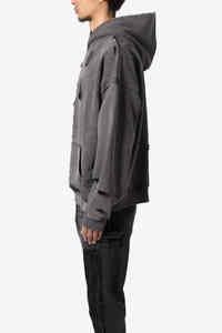 Sweat-shirt à capuche zippé Streetwear de qualité imprimé de logo personnalisé 100% coton 400gsm Vintage Double couche lavage à l'acide soleil délavé en détresse unisexe - Product Image 5