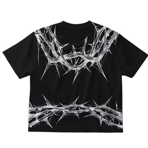 Camiseta de Manga Corta para Hombre, Oversize, con Estampado por Transferencia Térmica, 100% Algodón, con Dobladillo Vintage Desgastado, Antiarrugas, Doble Capa - Product Image 3