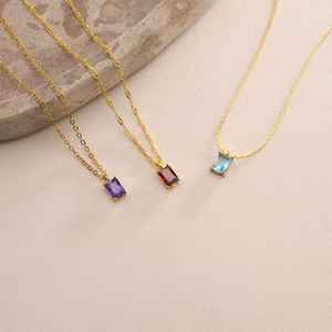 925 Sterling Silver 14K Gold Plated Baguette Sapphire <b>Birthstone</b> <b>Necklace</b> Dainty Birthmonth Jewelry Gift - Product Image 3