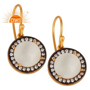 Pendientes de plata de ley 18k con piedra de Luna blanca y CZ, joyería fina - Product Image 2