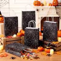 Tas Kado Kertas Jaring Laba-laba Halloween dengan Pegangan, Tas Belanja Hitam untuk Souvenir Pesta, 24 Pcs untuk Kemasan Hadiah