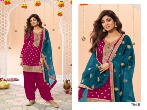 Indien pakistanais Viscouse Jecard soie avec broderie travail Punjabi Patiyala Salwar costume pour femmes vêtements de mariage - Product Image 4