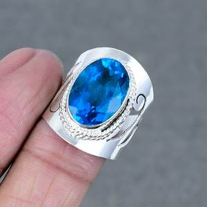 แหวนหมั้นอัญมณีทองเหลืองชุบเงินหรูหราสีฟ้าบุษราคัมสำหรับงานแต่งงานวันครบรอบ-ไอเดียของขวัญในราคาขายส่ง - Product Image 2