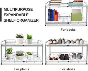 2 Tier <b>Under</b> Sink Expandable Shelf Organizer Storage Rack (Silver) - Product Image 3