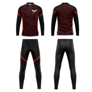 ชุดวอร์มเล่นฟุตบอลของผู้ชายสีแดงระเหิดแบบกำหนดเองโลโก้ด้านหน้าผ้าซับเหงื่อผ้าโพลีเอสเตอร์100% - Product Image 2