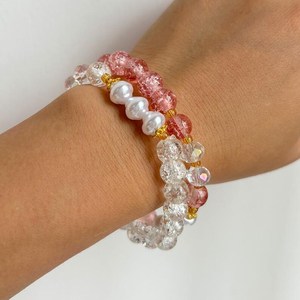 2PCS <b>Clear</b> Crackle <b>Quartz</b> Pearl <b>Bracelet</b> 8mm Beads Handmade Jewelry For Daughter Bridesmaid Freshwater Gift Cuff Set - Product Image 5