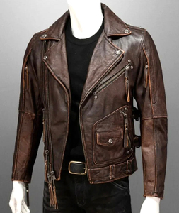 Chaqueta de piloto Vintage de otoño, piel de vaca personalizada, cuero genuino, ropa de calle hecha a mano, abrigo corto Punk para motocicleta, cremallera, lona delgada - Product Image 5