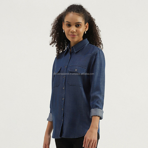 Nardon Apparel 2025, venta al por mayor, camisas vaqueras de diseño para mujer, azul claro, largo, estilo informal, primavera y verano para mujer - Product Image 3