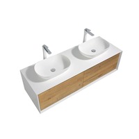 Meuble mural double vasque de luxe 63 pouces avec système de tiroir breveté en U, dessus en MDF laqué pour projet de villa et décoration intérieure