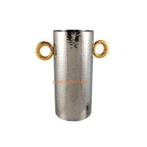 Poignées en aluminium couleur or en acier inoxydable brillant poli martelé dessus de table vases à fleurs vase décoratif de table de mariage - Product Image 1