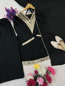 Ensemble Kurti Sharara Dupatta brodé pour femmes, vêtements ethniques noirs, tenue de soirée pour femmes - Product Image 4