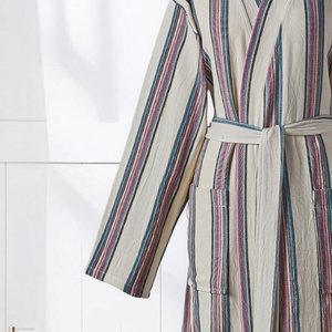 Albornoz Turco Antiguo de Algodón, Color Crema con Rayas Multicolores, Estilo Kimono - Product Image 4