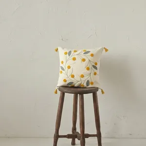 Daisy Bohemian Punch Embroidered Square Sofa <b>Cushion</b> <b>Cover</b> Elegant 3D Plant Pattern for Home Hospital Use Without Inner Filling - Product Image 1