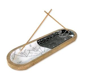 Hand-Painted Eco-Friendly Modern Art Antique Indian <b>Incense</b> <b>Burner</b> Holder Aquamarine Wooden Tray for Gift Home Room Kitchen - Product Image 1