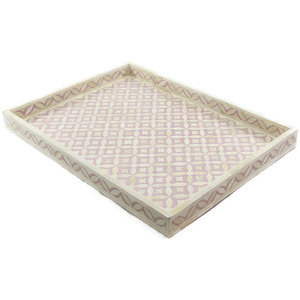 Plateau de service en bois avec incrustations de os Maximus International Premium, motif floral élégant |   Plat décoratif Art Déco - Product Image 1