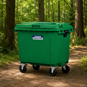 Contenedor de Basura Rectangular de Plástico Verde para Exteriores Teknik Konteyner con Tapa y Ruedas - Product Image 1