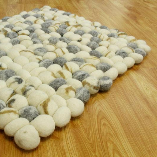 手作り40x60cm長方形フェルトストーンボールラグ100%ウールエコ