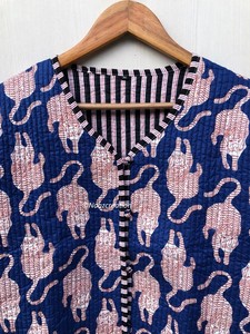 Chaqueta Kimono Acolchada Boho Hecha a Mano, Abrigo con Estampado de Bloques para Mujer, Mercado Mayorista al Mejor Precio - Product Image 5