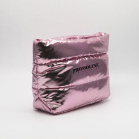 Pochette de maquillage en tissu matelassé argenté métallisé, pochette cosmétique brillante, ultra légère, organiseur de toilette de voyage, grande capacité