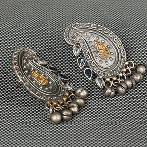 Boucle d'oreille en argent oxydé, boucle d'oreille en argent Paisley artisanale, Jhumka indien, cadeau pour elle - Product Image 4
