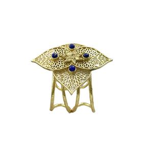 Diseño de flores hechas a mano chapadas en oro con brazalete de piedra lapislázuli Joyería de moda Brazaletes de diseño de brazalete chapadas en oro - Product Image 2