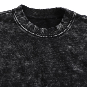 Sudadera de hombre de algodón 100% de 360 g, negra, holgada, con efecto desgastado, lavado ácido y decoloración solar, estilo streetwear con hombros caídos - Product Image 5