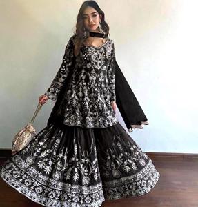 Femmes belle dernière Designer Sharara costume Palazzo Dupatta indien pakistanais lourd Faux Georgette tissu mariage et fête porter - Product Image 1