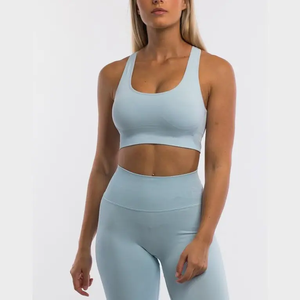 Nouvel ensemble soutien-gorge de sport sans couture sexy à maintien élevé et leggings en Spandex/Nylon avec dentelle et col rond – Confort optimal pour femme - Product Image 3