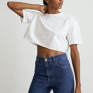 Custom Essential Ladies Drop Shoulder 100% algodón Boxy Gym camiseta Femmes fabricante recortada camiseta para mujer - Product Image 4