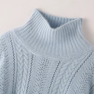 Jersey de cuello alto para mujer, invierno, LICRA/poliéster, ahuecado, Color sólido, suéter, moda, punto cálido, manga larga, logotipo frontal - Product Image 6