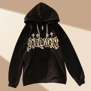 Sudadera con capucha de punto con cremallera y bolsillo de espuma con letras de estilo americano para mujer, chaqueta superior informal holgada para parejas - Product Image 3