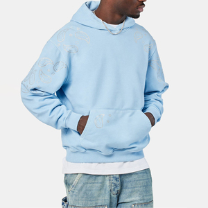 Sudadera con capucha de talla grande para hombre al por mayor 100% algodón poliéster chaqueta de invierno de peso pesado con detalle de diamantes de imitación diseño con capucha - Product Image 2