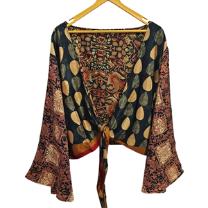 เสื้อโบฮีเมียน, ผูกห่อด้านบนฮิปปี้, wickeltops, เสื้อห่อผ้าไหม, แขนกระดิ่งไม้ไผ่, เสื้อหน้าท้องผูก, - Product Image 1