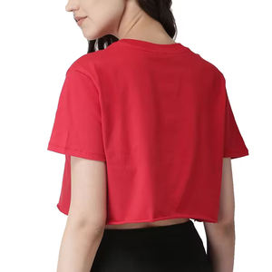 Camiseta de algodón ajustada de verano liso para mujer, Top corto, camisetas para mujer, ropa básica de manga corta estampada, cuello redondo para mujer - Product Image 6